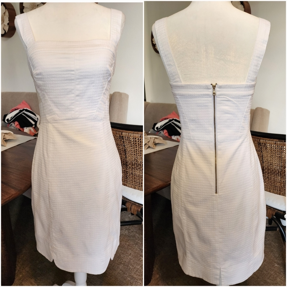 White Poka Dot Sheer Pnel Summer Cocktail Dress Size 2